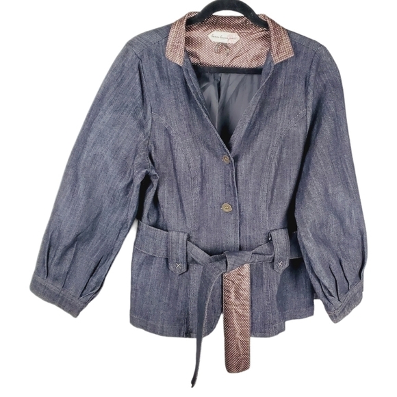 Boom Boom Jean Jacket Puffed Sleeves 90s Belted Casual - Picture 1 of 12
